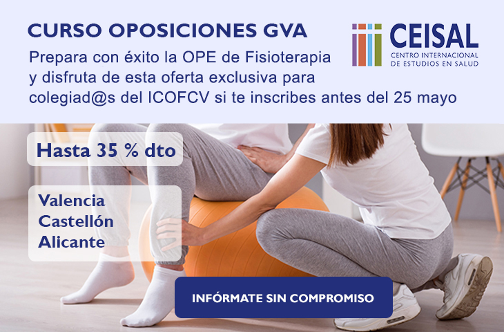 Los colegiados del ICOFCV pueden beneficiarse de hasta un 35% de descuento en el curso presencial y online de Ceisal para preparar las oposiciones de Fisioterapia Los colegiados del ICOFCV pueden beneficiarse de hasta un 35% de descuento en el curso presencial y online de Ceisal para preparar las oposiciones de Fisioterapia