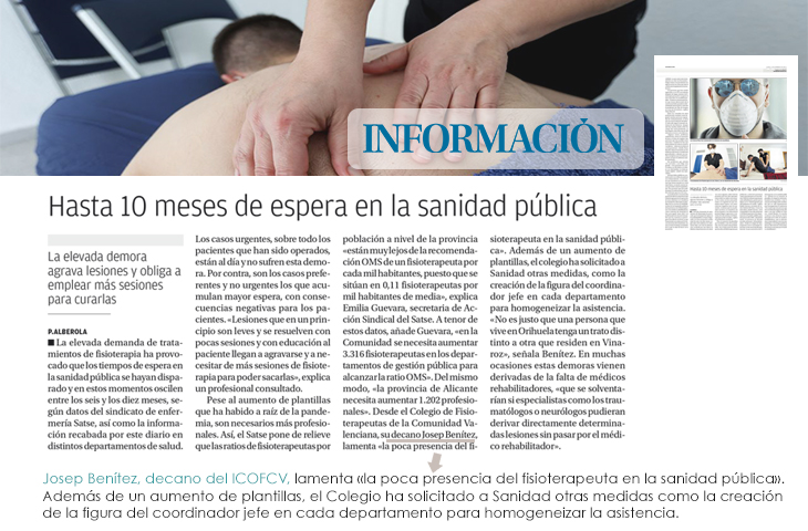 Hasta diez meses de espera para un tratamiento de fisioterapia en la sanidad pública de la provincia de Alicante