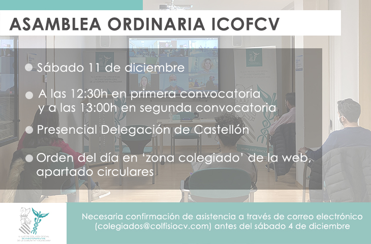 Convocada Asamblea General Ordinaria el próximo 11 de diciembre en la Delegación de Castellón