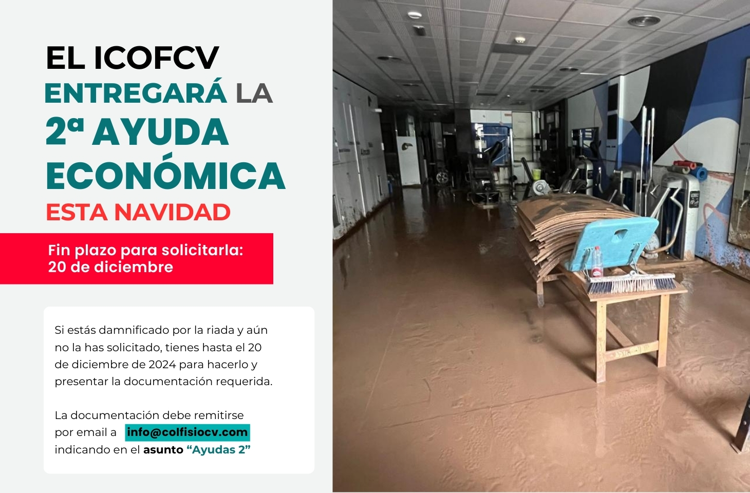 El ICOFCV entregará la segunda ayuda económica a los colegiados afectados por la riada esta Navidad El ICOFCV entregará la segunda ayuda económica a los colegiados afectados por la riada esta Navidad