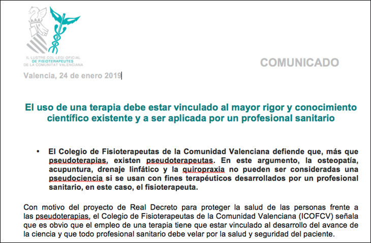 El uso de una terapia debe estar vinculado al mayor rigor y conocimiento científico existente y a ser aplicada por un profesional sanitario - ICOFCV