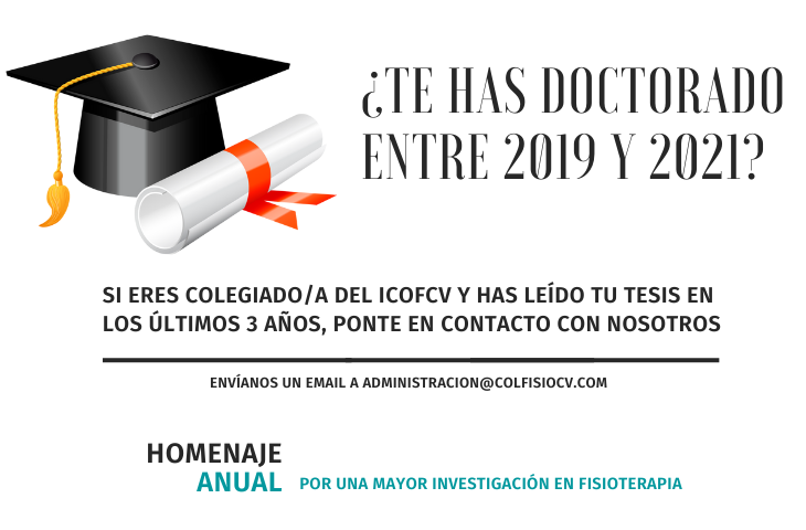 Si te has doctorado de 2019 a 2021 y eres colegiado del ICOFCV, ponte en contacto con nosotros