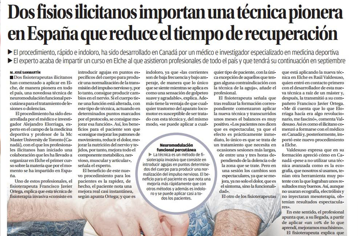 Dos fisioterapeutas de Elche importan una técnica pionera en España que reduce el tiempo de recuperación ante lesiones vía Información
