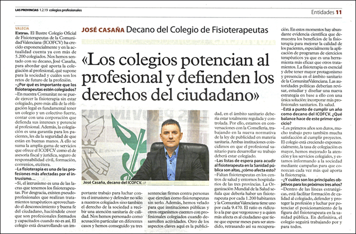 José Casaña: “Los Colegios potencian al profesional y defienden los derechos de los ciudadanos”