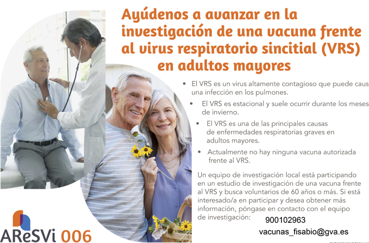 Ensayo clínico para estudiar una nueva vacuna frente al virus respiratorio sincitial en personas a partir de 60 años de edad Ensayo clínico para estudiar una nueva vacuna frente al virus respiratorio sincitial en personas a partir de 60 años de edad