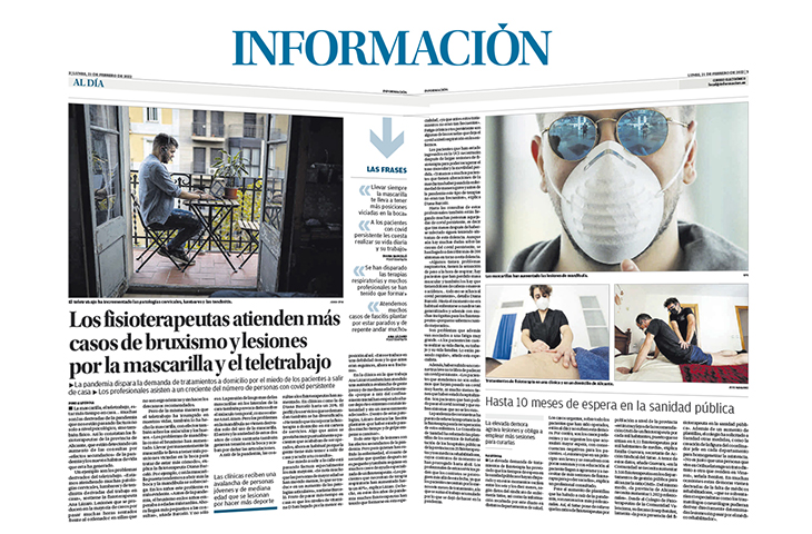 Los fisioterapeutas atienden más casos de bruxismo y lesiones por la mascarilla y el teletrabajo (Diario Información)