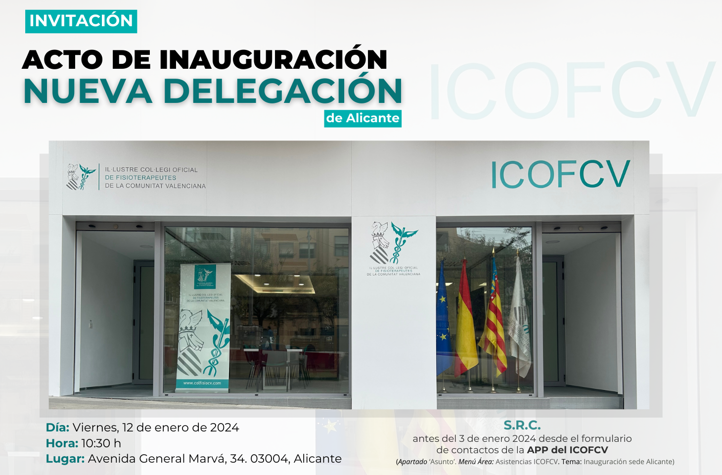 Inauguración de la nueva Sede de Alicante del ICOFCV. ¡Ven y comparte este momento! Inauguración de la nueva Sede de Alicante del ICOFCV. ¡Ven y comparte este momento!
