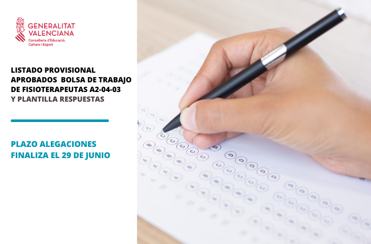 Publicado el listado provisional de aprobados para la bolsa de empleo de fisioterapeutas de la Conselleria de Educación