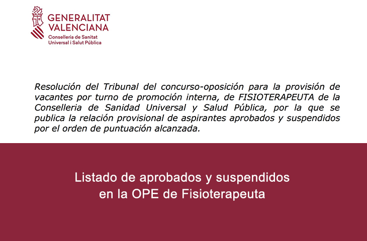 Publicada la relación provisional de aspirantes aprobados y suspendidos en la OPE de Fisioterapeuta de Sanidad