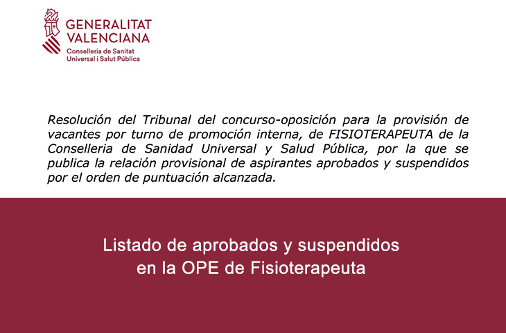 Publicada la relación provisional de aspirantes aprobados y suspendidos en la OPE de Fisioterapeuta de Sanidad Publicada la relación provisional de aspirantes aprobados y suspendidos en la OPE de Fisioterapeuta de Sanidad