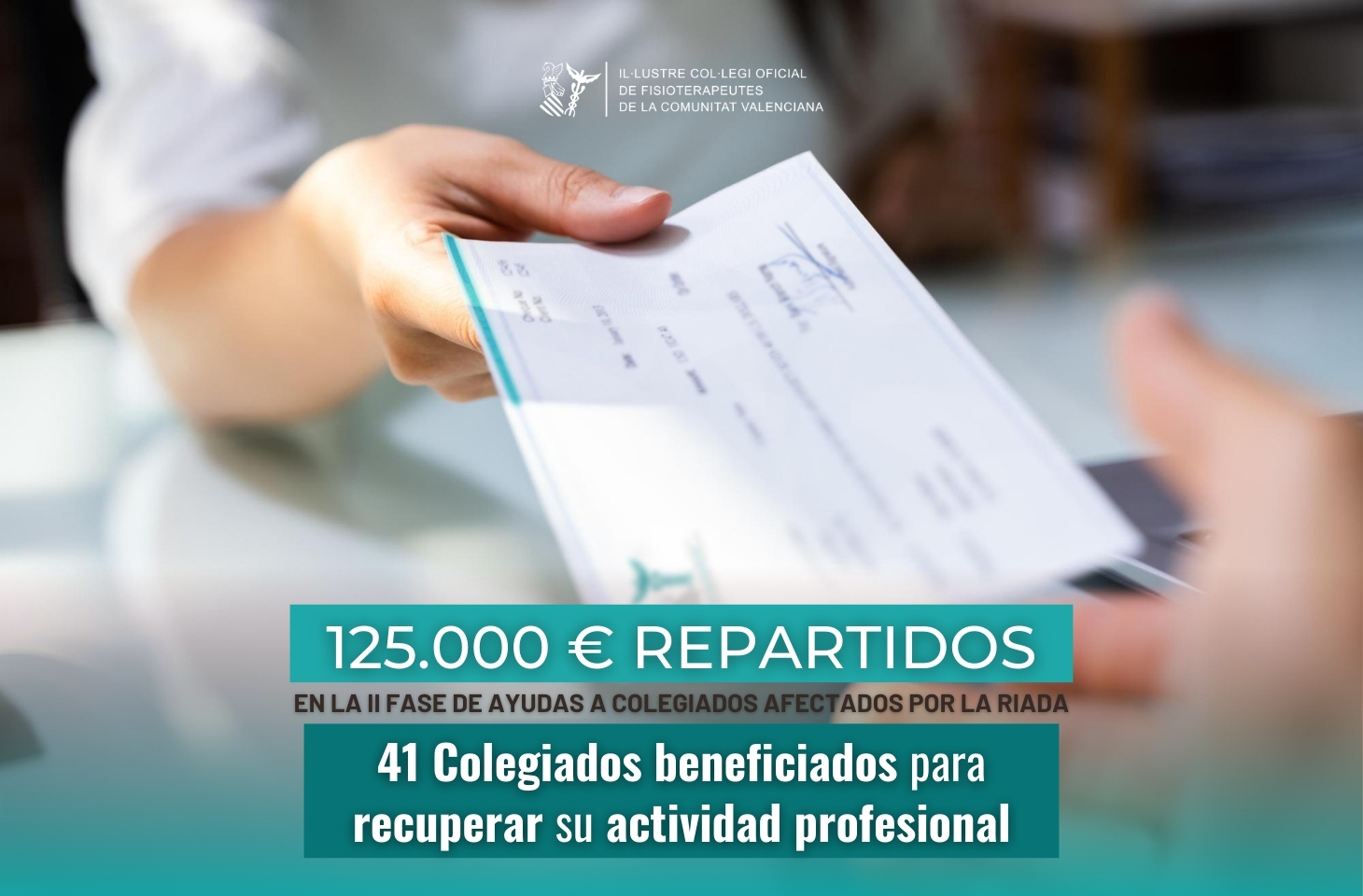 El ICOFCV ha repartido 125.000 euros en la segunda fase de ayudas a colegiados afectados por la riada El ICOFCV ha repartido 125.000 euros en la segunda fase de ayudas a colegiados afectados por la riada