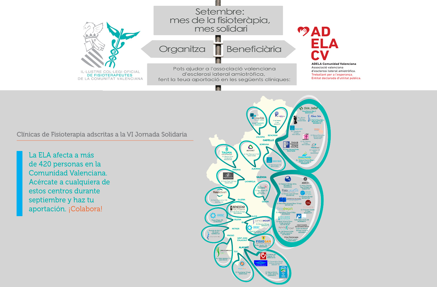 El ICOFCV recauda fondos durante todo septiembre para las personas con ELA con su VI Jornada Solidaria ¡Consulta la lista de clínicas que participan! El ICOFCV recauda fondos durante todo septiembre para las personas con ELA con su VI Jornada Solidaria ¡Consulta la lista de clínicas que participan!