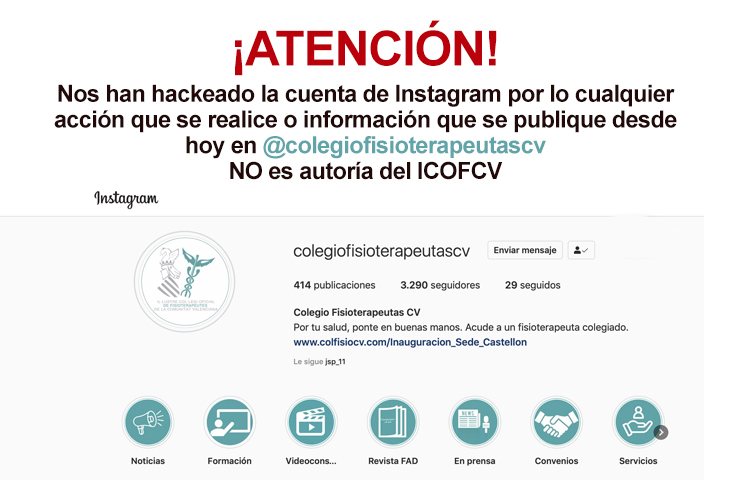 Aviso: Hackeada la cuenta de Instagram del ICOFCV