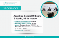 Convocada Asamblea General el próximo 2 de marzo en Alicante