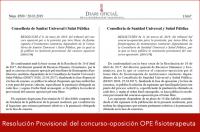 Publicada la resolución provisional del concurso-oposición de la OPE de fisioterapeuta de Sanidad