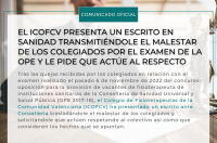 El ICOFCV presenta un escrito en Sanidad transmitiéndole el malestar de los colegiados por el examen de la OPE y le pide que actúe al respecto